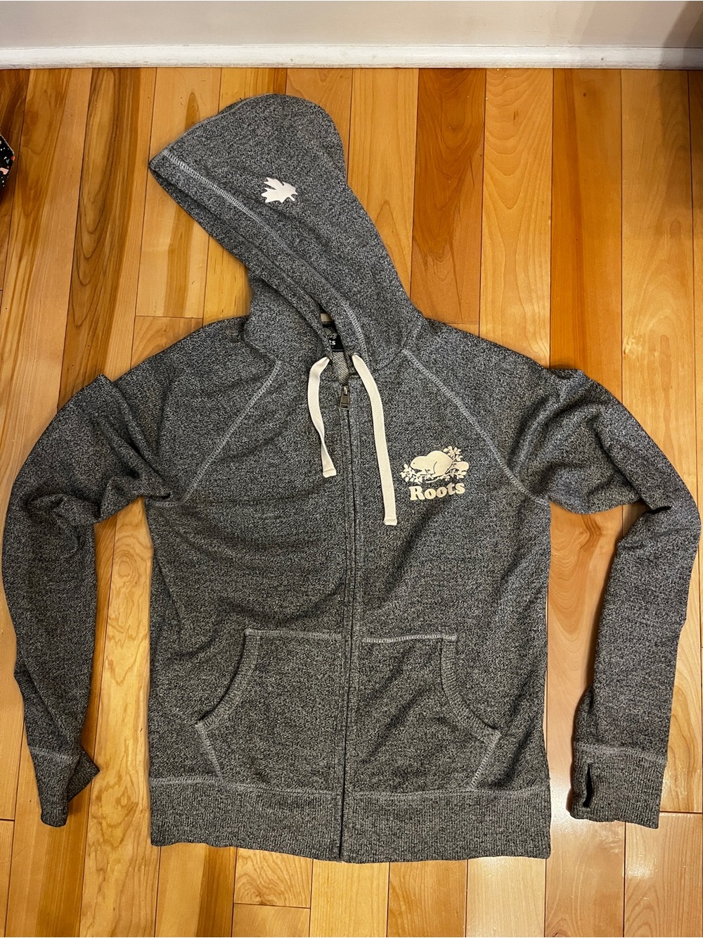 Roots salt and pepper zip hoodie in size small
